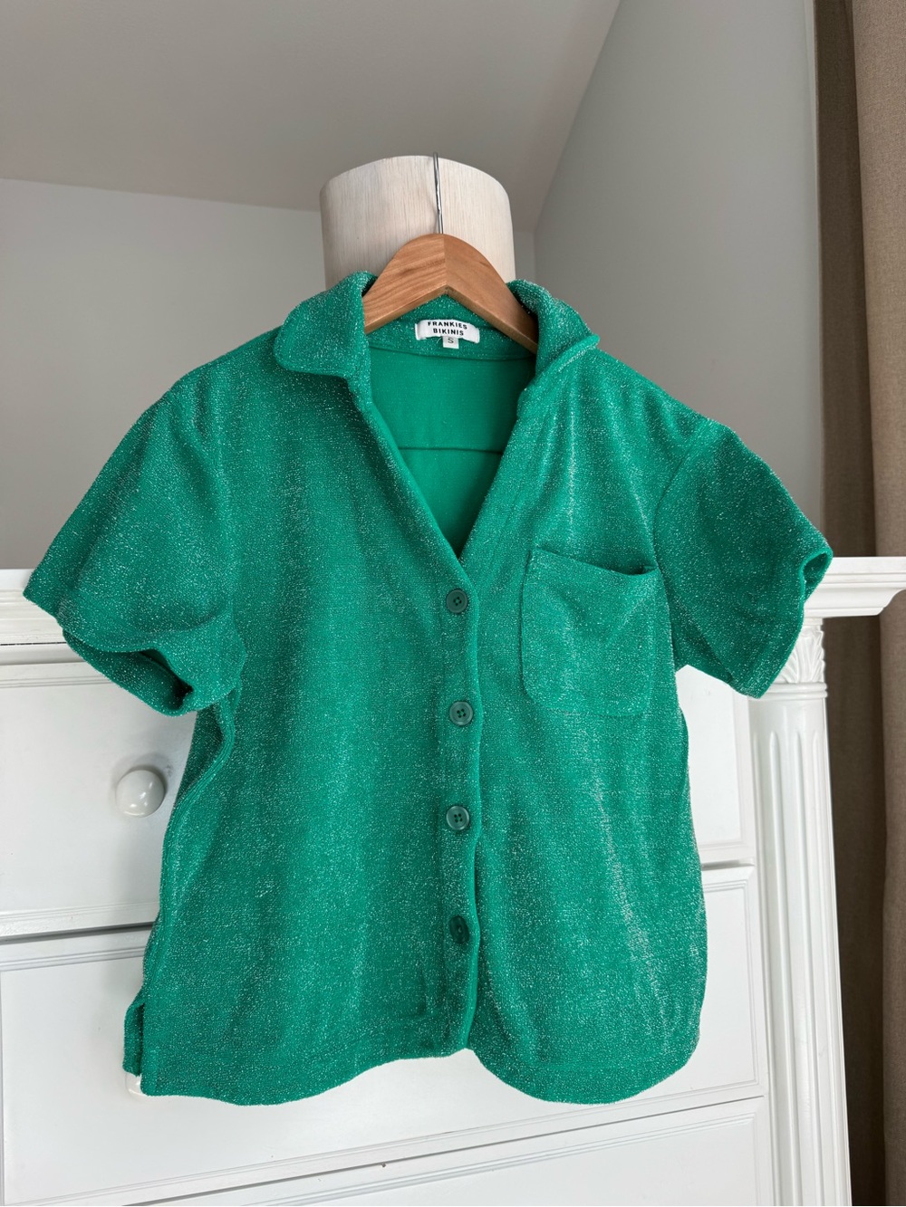 Frankies Bikinis Green Shimmer Button-Up Shirt – S